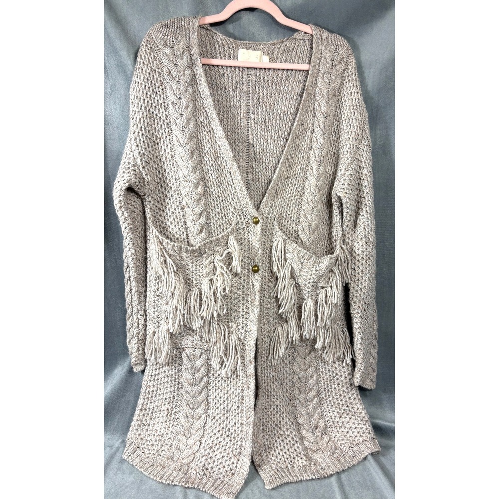 TJD Womens Boho CARDIGAN Sweater Button ALPACA Blend FRINGE Sz M WhimsiGoth